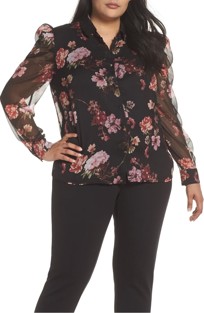 Vince Camuto Mutton Sleeve Garden Fleur Blouse (Plus Size)