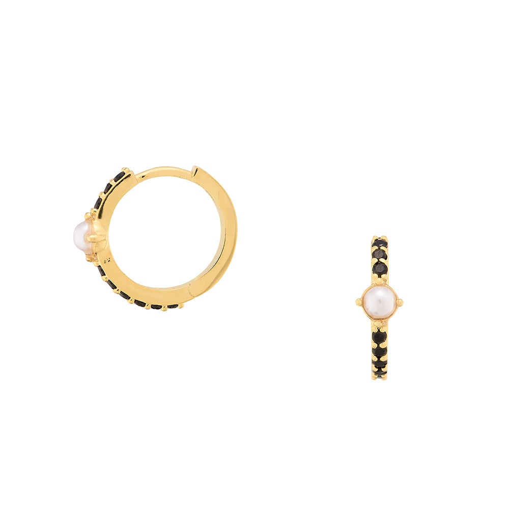 Orelia Jet Black & Pearl Stationed Huggie Hoop Earrings