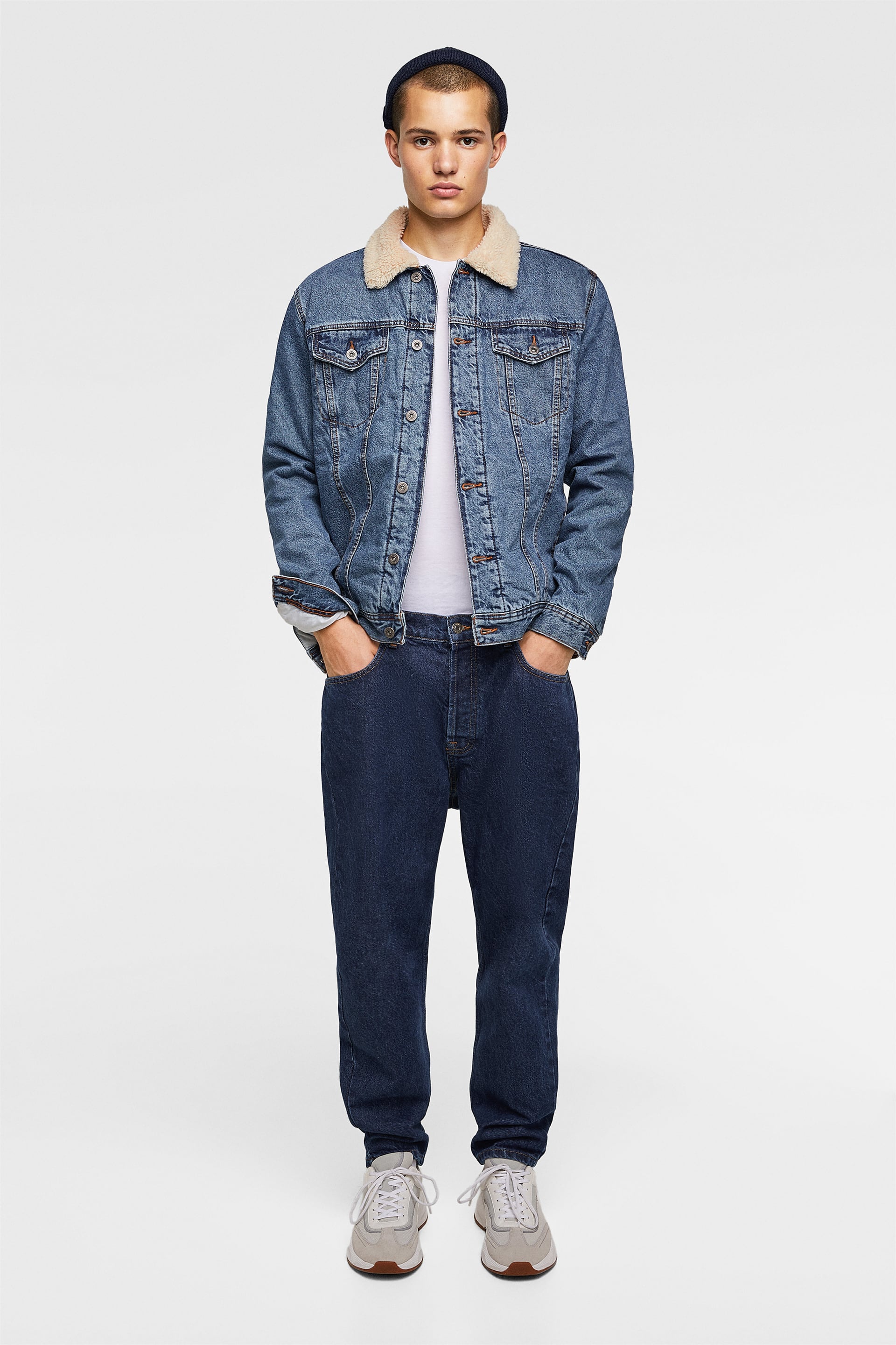 zara faux shearling denim jacket