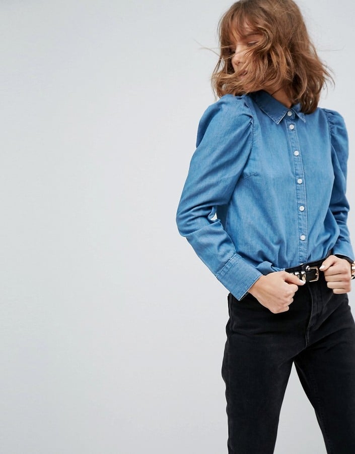 ASOS Denim Shirt With Puff Sleeves 