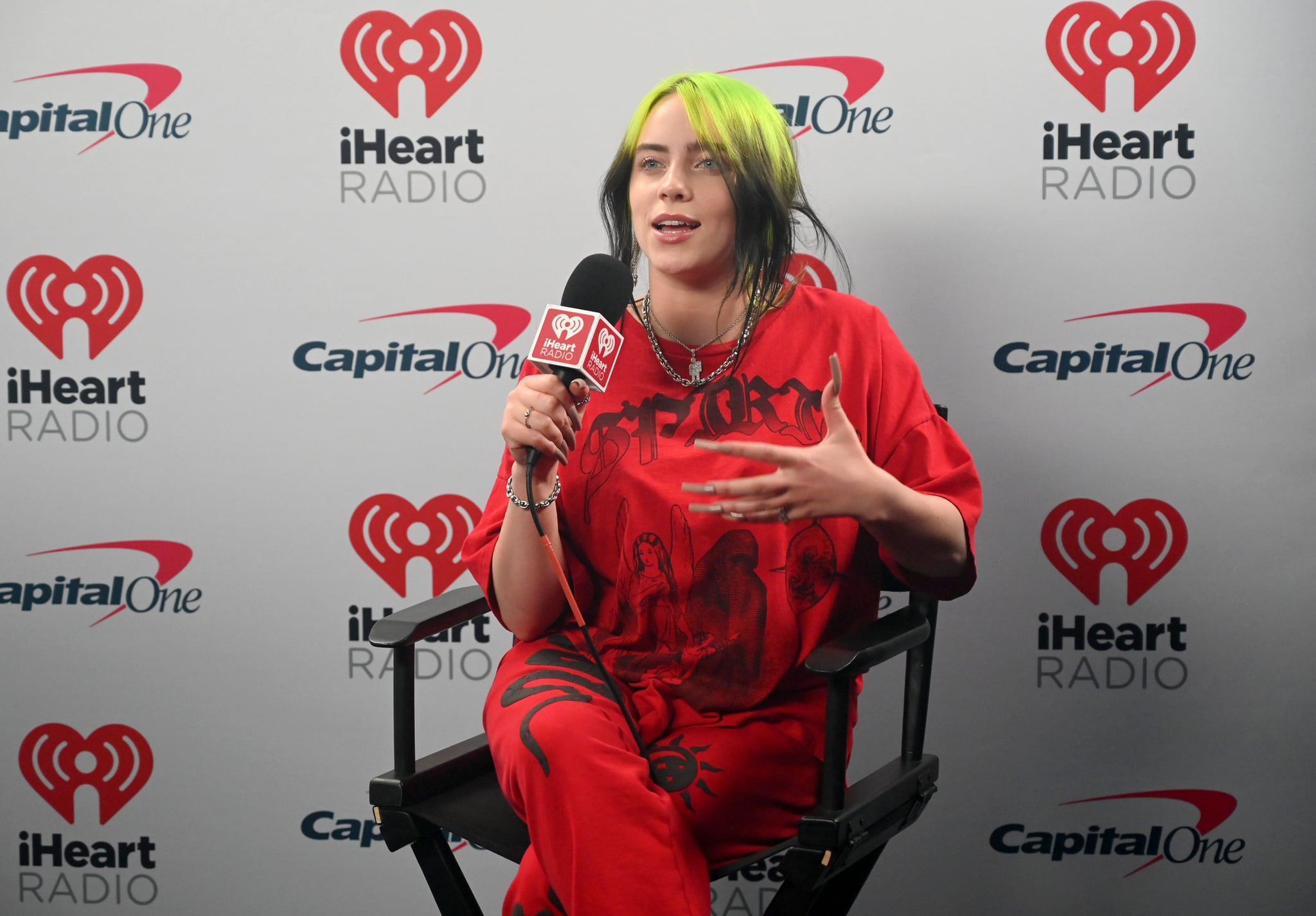 BURBANK, CALIFORNIA - JANUARY 28: (EDITORIAL USE ONLY) In this image released on January 28, Billie Eilish speaks during an interview backstage during the 2021 iHeartRadio ALTer EGO Presented by Capital One stream on LiveXLive.com and broadcast on iHeartRadio's Alternative and Rock stations nationwide on January 28, 2021. (Photo by Kevin Mazur/Getty Images for iHeartMedia)
