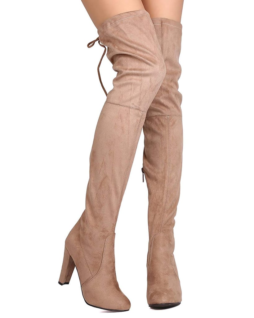 Breckelle's Women Faux Suede Thigh High Chunky Heel Boot