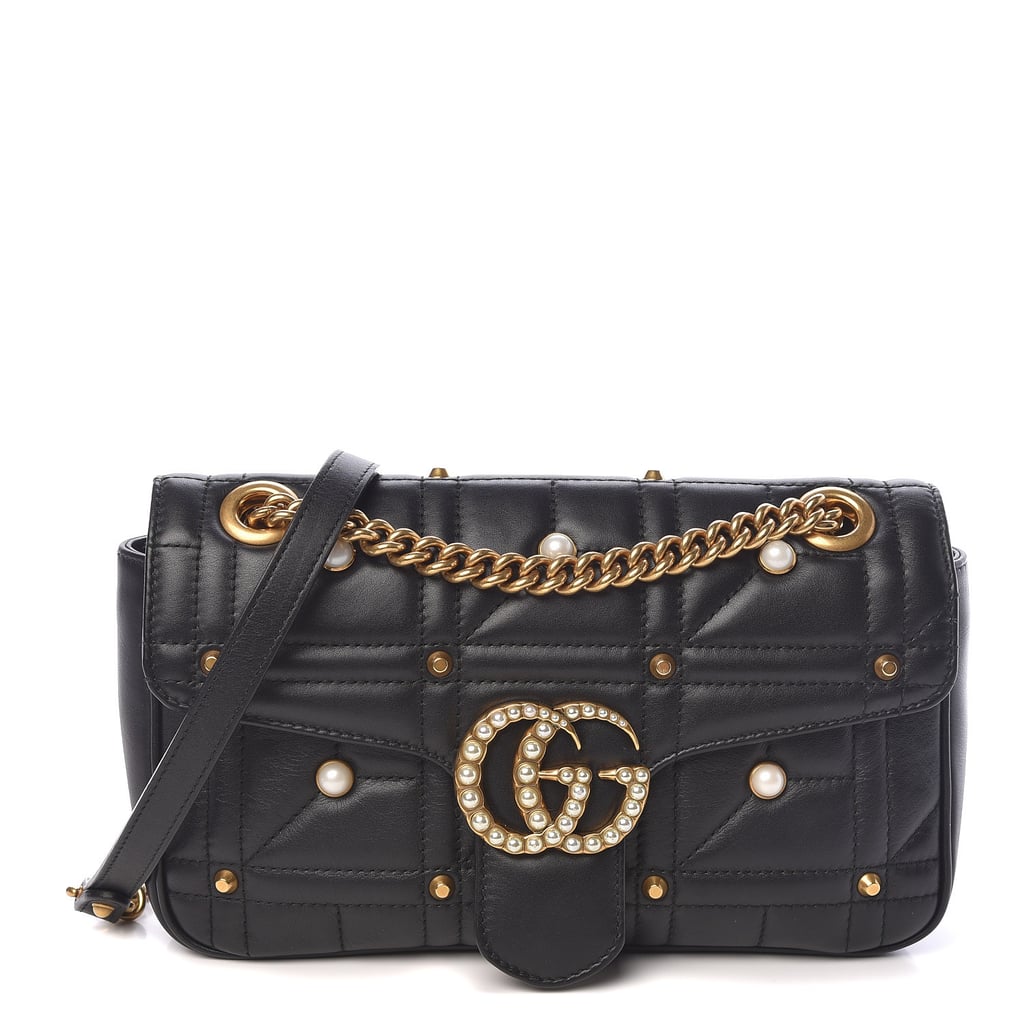 Gucci Calfskin Matelasse Small Pearl Studded GG Marmont Shoulder Bag