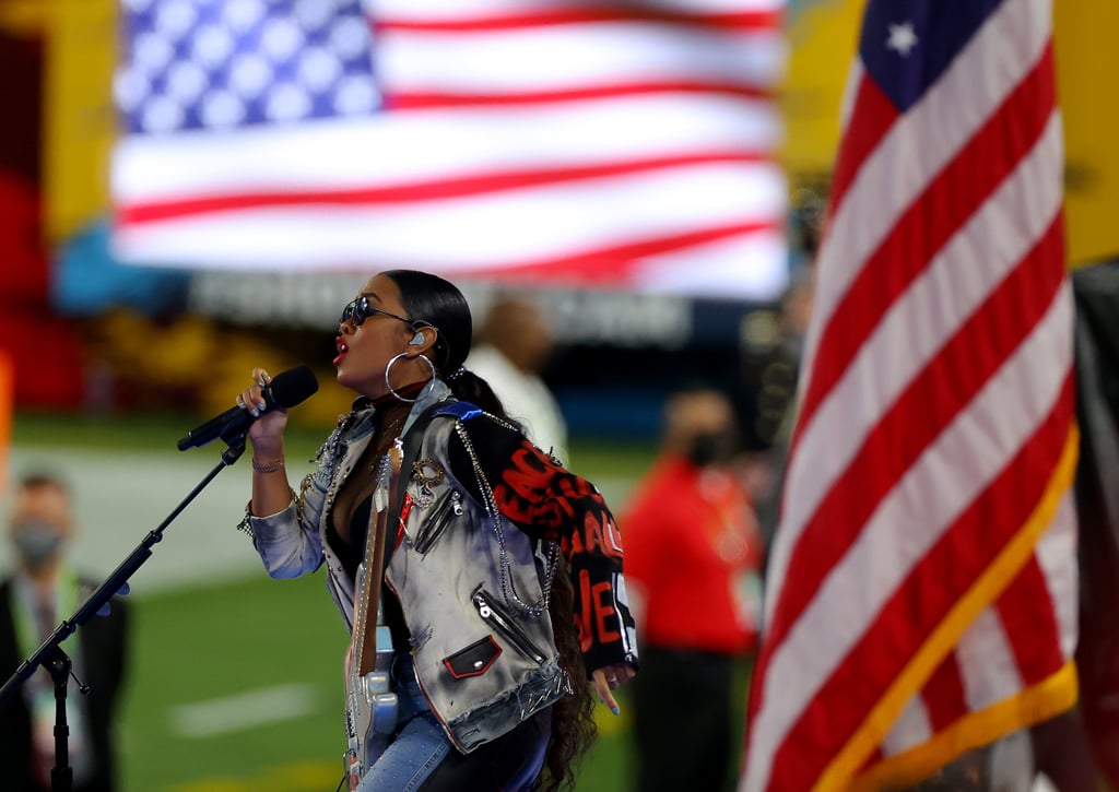 H.E.R's Super Bowl Outfit With Embellished Leather Jeans