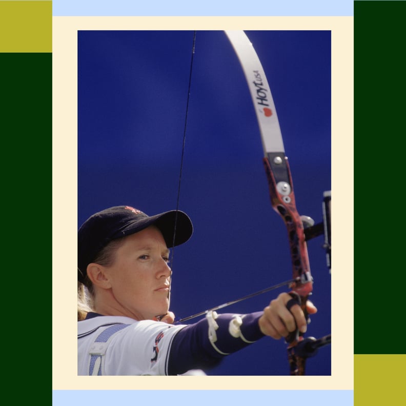 Olympic archer, Denise Parker readying her bow and arrow.