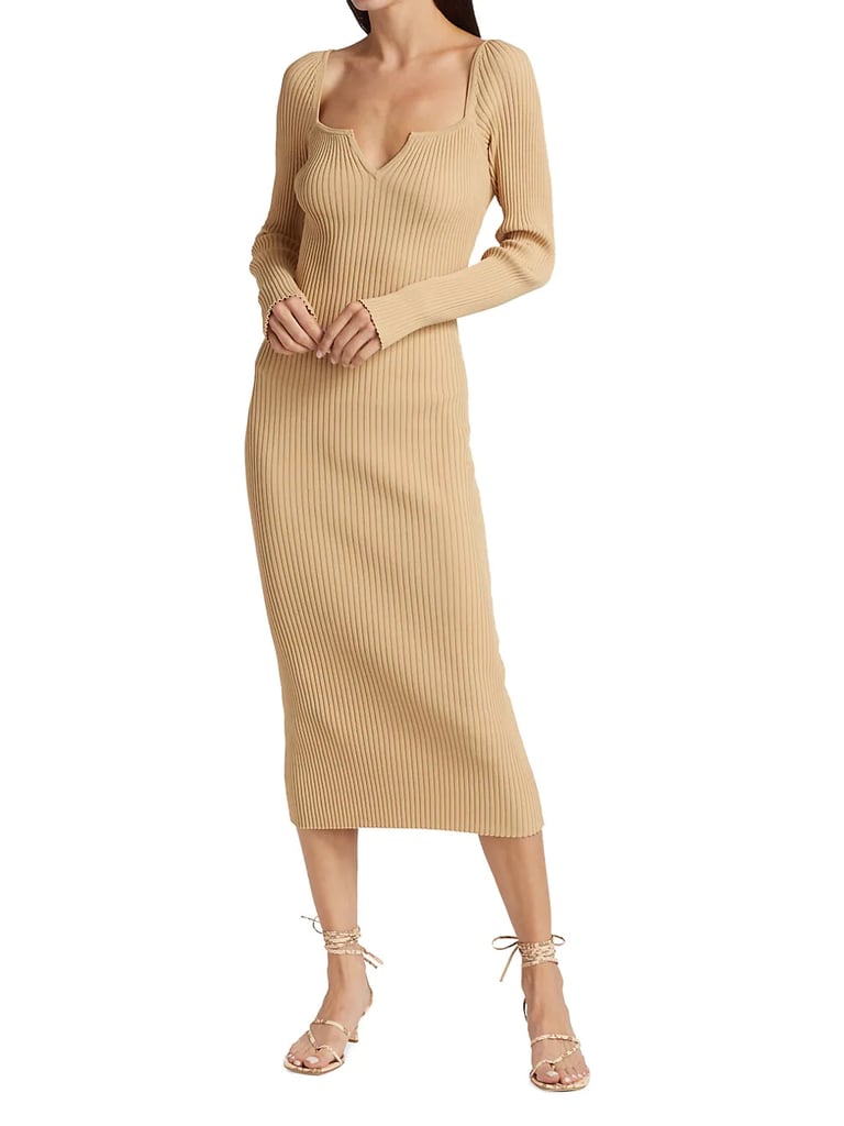 A Flattering Wayf Split V Ribbed Midi Dress