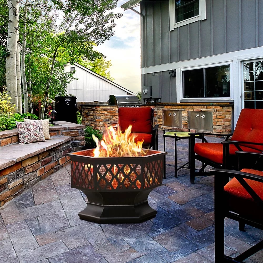 A Hexagon Firepit: Jayce Iron Outdoor Fire Pit