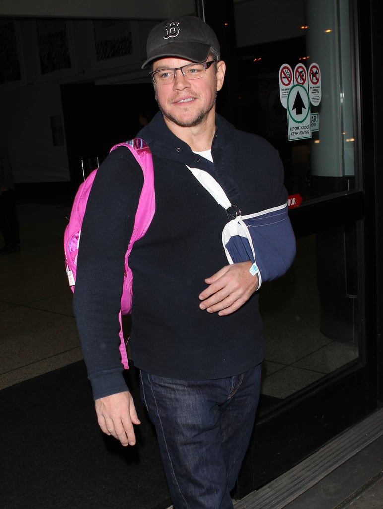 Matt chose a comfortable outfit for his travels.