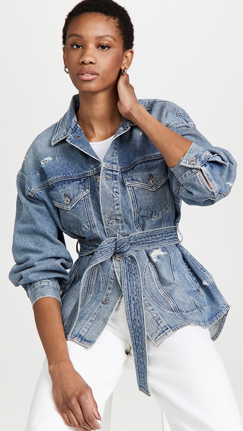 Belted jean jacket online
