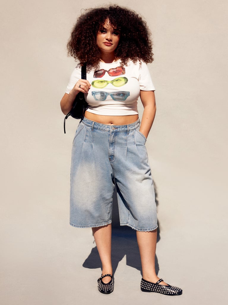 Cider Denim Mid Rise Solid Bermuda Shorts