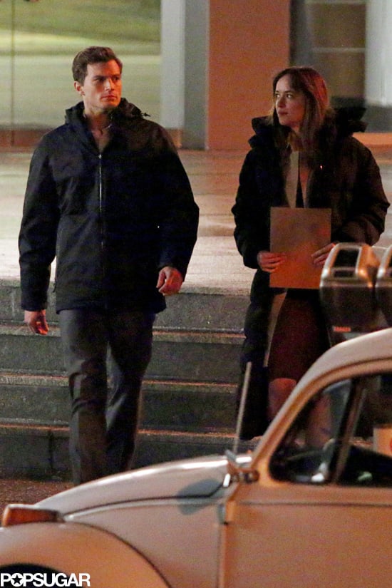 Dornan bundled up in the chilly weather.