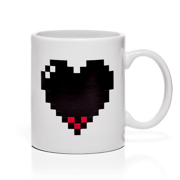pixel heart heat-activated mug