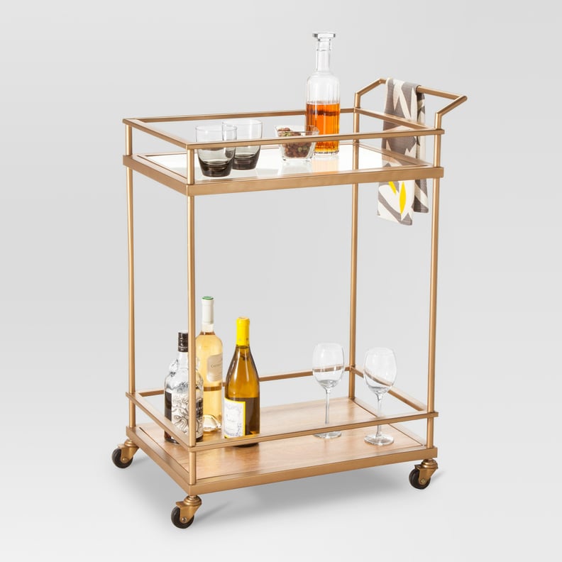 Wood & Glass Gold Finish Bar Cart