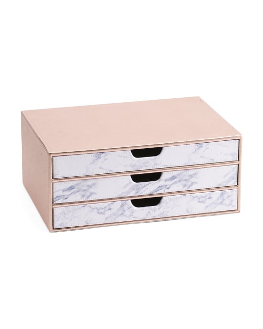 Faux Leather Triple Drawer Desktop Organizer