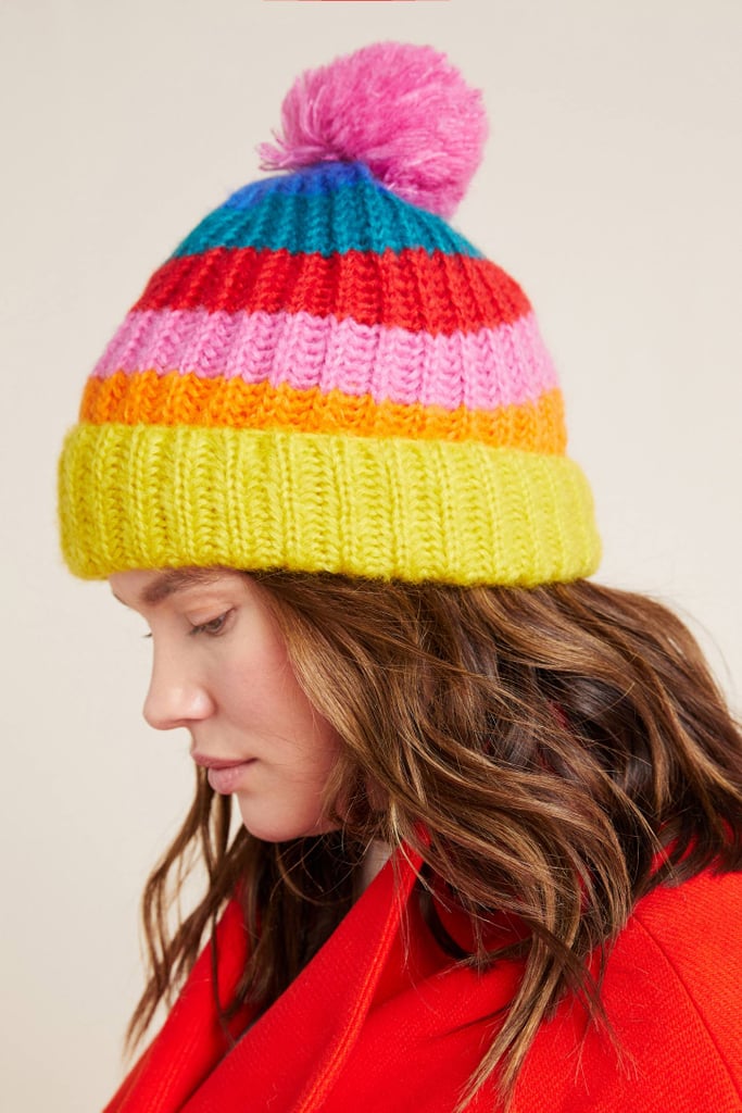 Rainbow Stripe Pommed Beanie