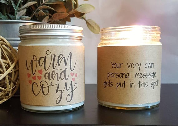The best part about this Warm and Cozy Candle ($13) is that each jar can contain a personalized message.