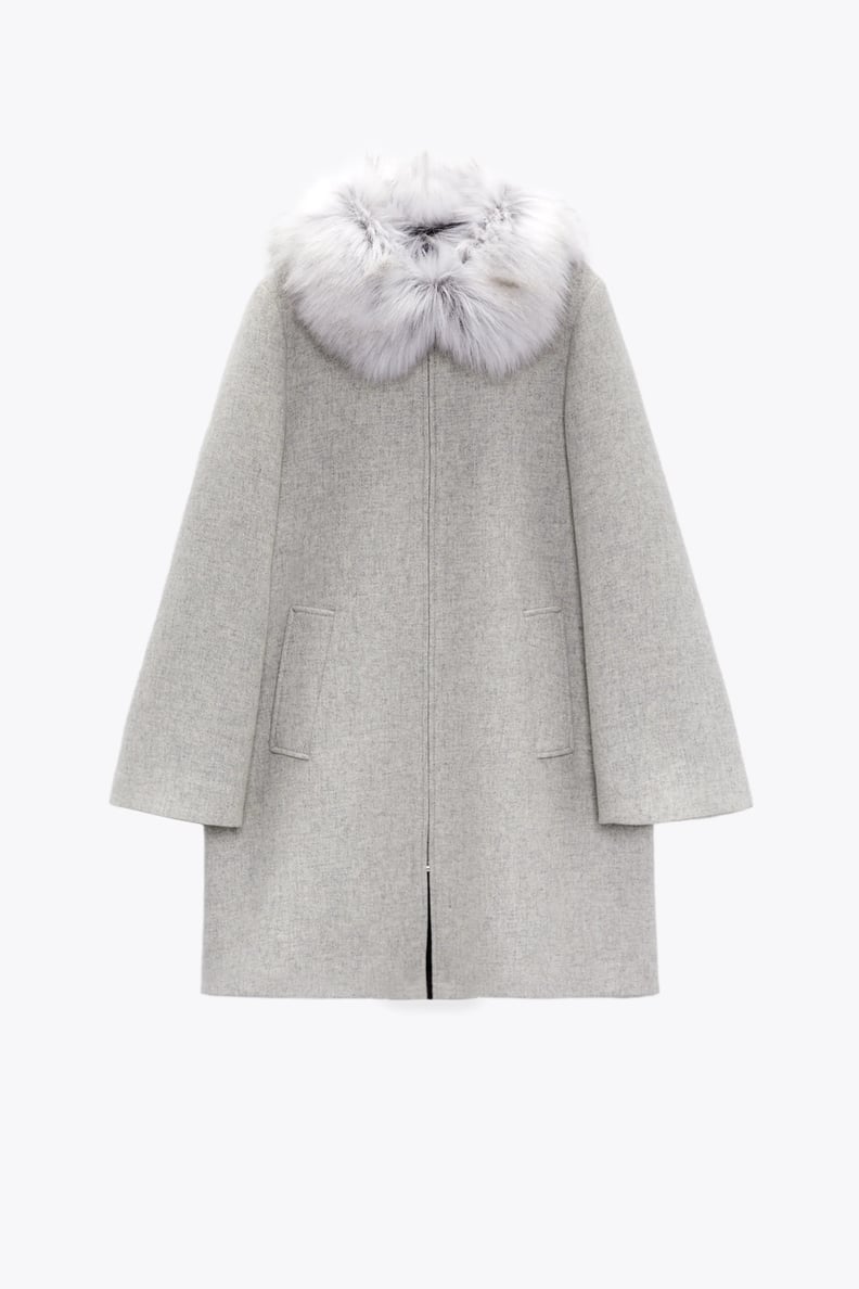 Zara Coat With Faux Fur Collar