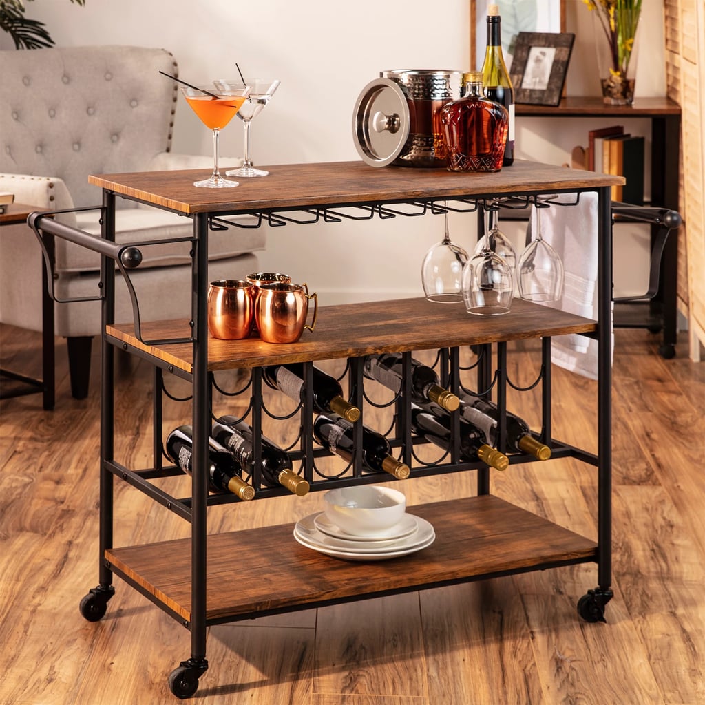 An Industrial Bar Cart: Best Choice Products Industrial Wood Shelf Bar & Wine Storage Service Cart