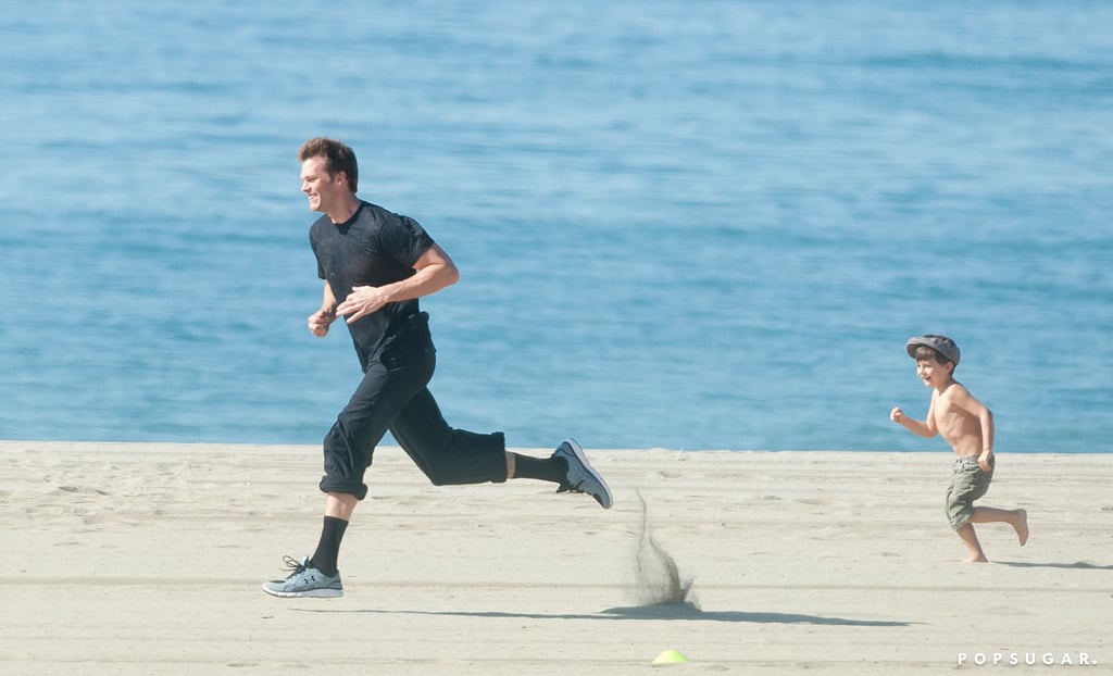 Tom Brady and Benjamin Playing on the Beach in LA