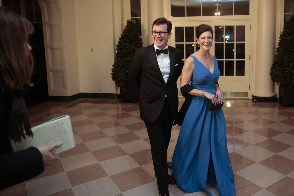 Stephen Colbert, who famously loves to use the French pronunciation of his last name, arrived with his wife, Evie.