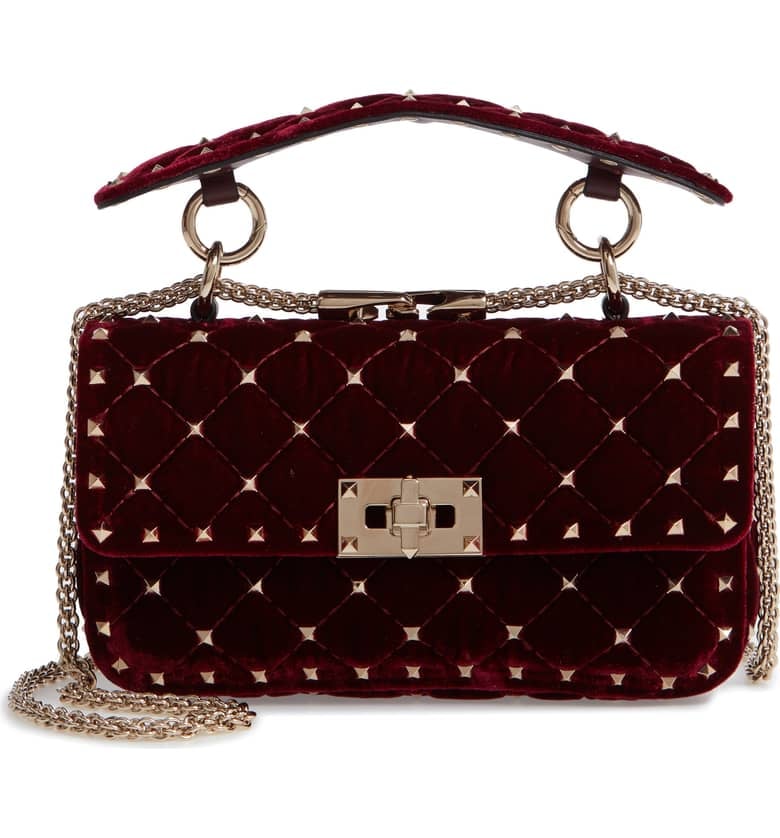 Valentino Garavani Rockstud Matelassé Velvet Small Shoulder Bag