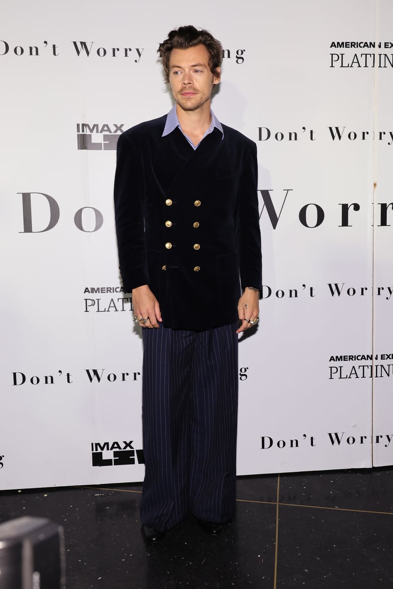 Harry Styles in Gucci at the "Don't Worry Darling" Photo Call in New York City