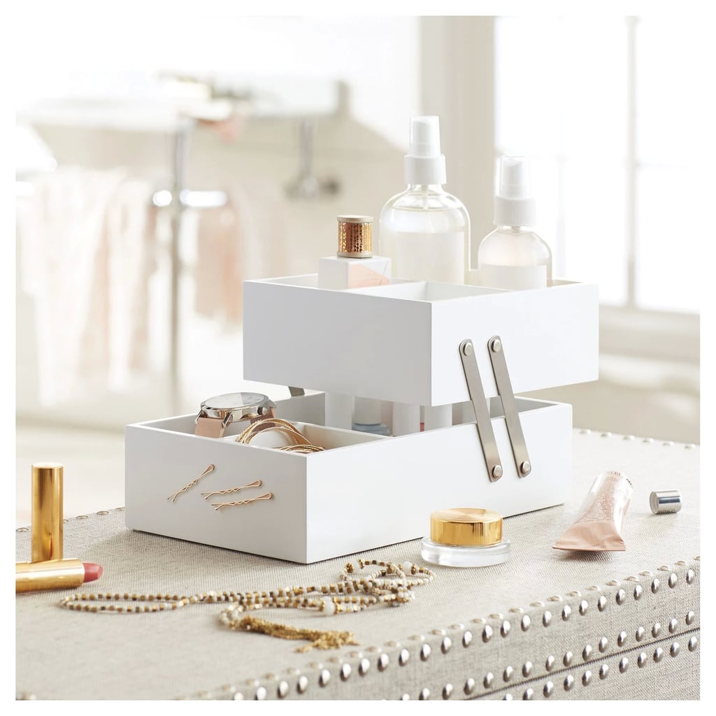 A Two-Tier Organizer: Hinged Vanity Organizer in White