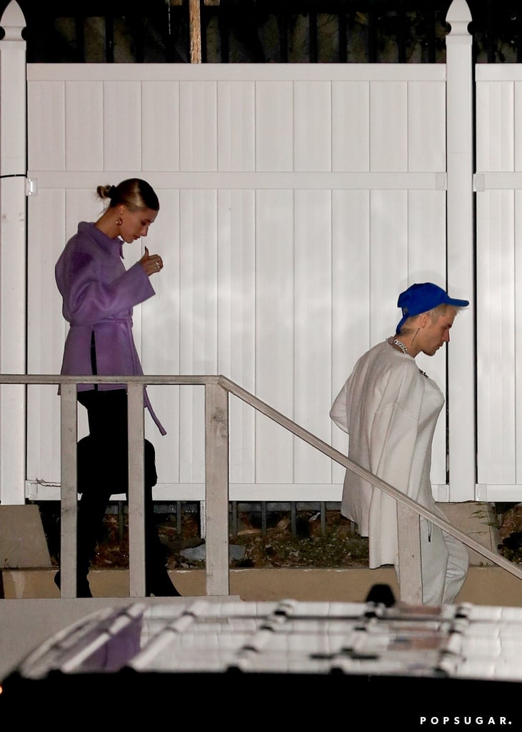 Hailey Baldwin in Lavender Coat With Justin Bieber