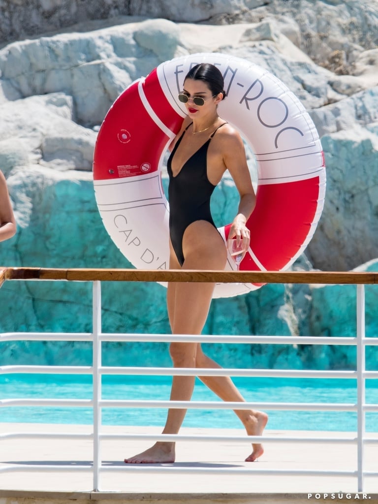 Kendall Jenner in Black Swimsuit at the Pool Cannes May 2018