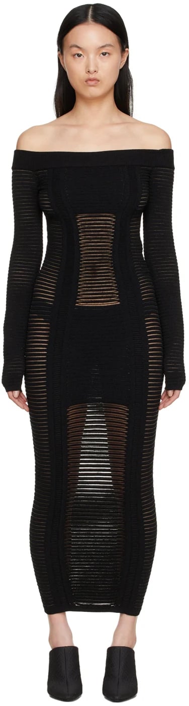 Balmain Black Viscose Midi Dress