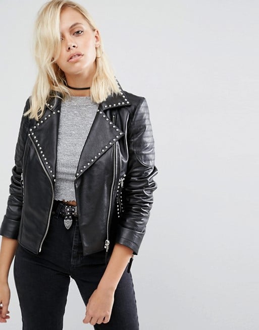 ASOS Leather Biker Jacket with Stud Detail ($196)