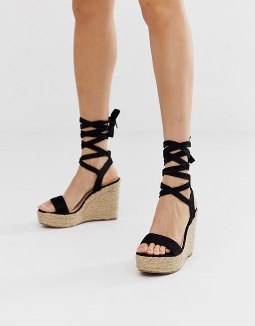 Black Ankle Tie Espadrille Wedges