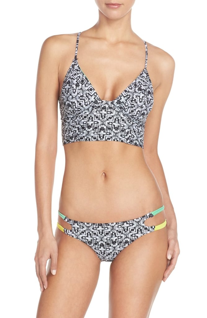 BCA Cross Back Longline Bikini Top ($30) and BCA Print Cutout Sides Bikini Bottoms ($30)