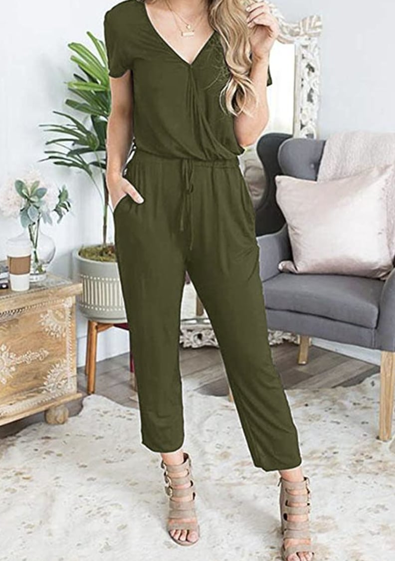 For Afterwork Happy Hours: Pretty Garden V-Neck Short Sleeve Jumpsuit