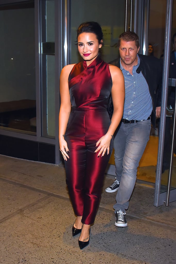 Demi Lovato Wears a Red Silk Jumpsuit in NYC