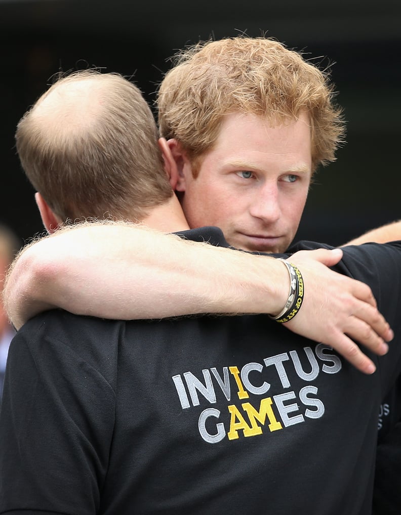 Harry and Prince William hugged during the Invictus Games at Lee Valley in 2014.