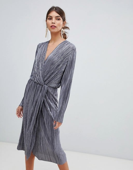 Vila Pleated Metallic Knot Midi Dress