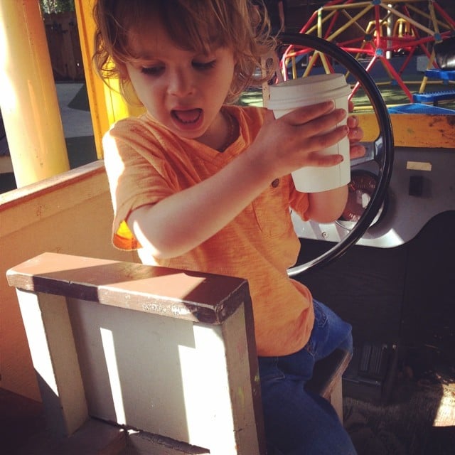 Arthur Bleick took a coffee break from driving the bus in the park.
Source: Instagram user therealselmablair