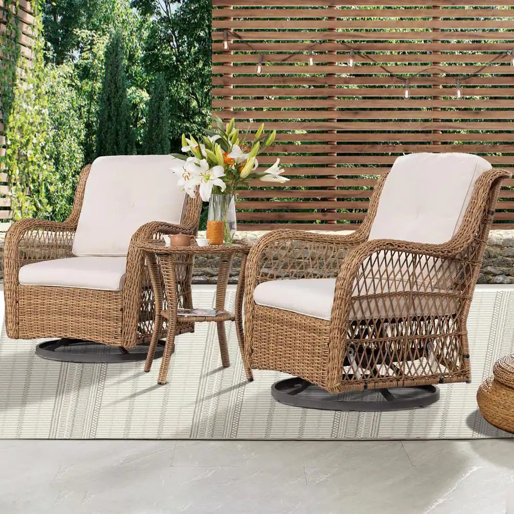 Something Boho: Joyside 3-Piece Wicker Swivel Outdoor Rocking Chairs Set