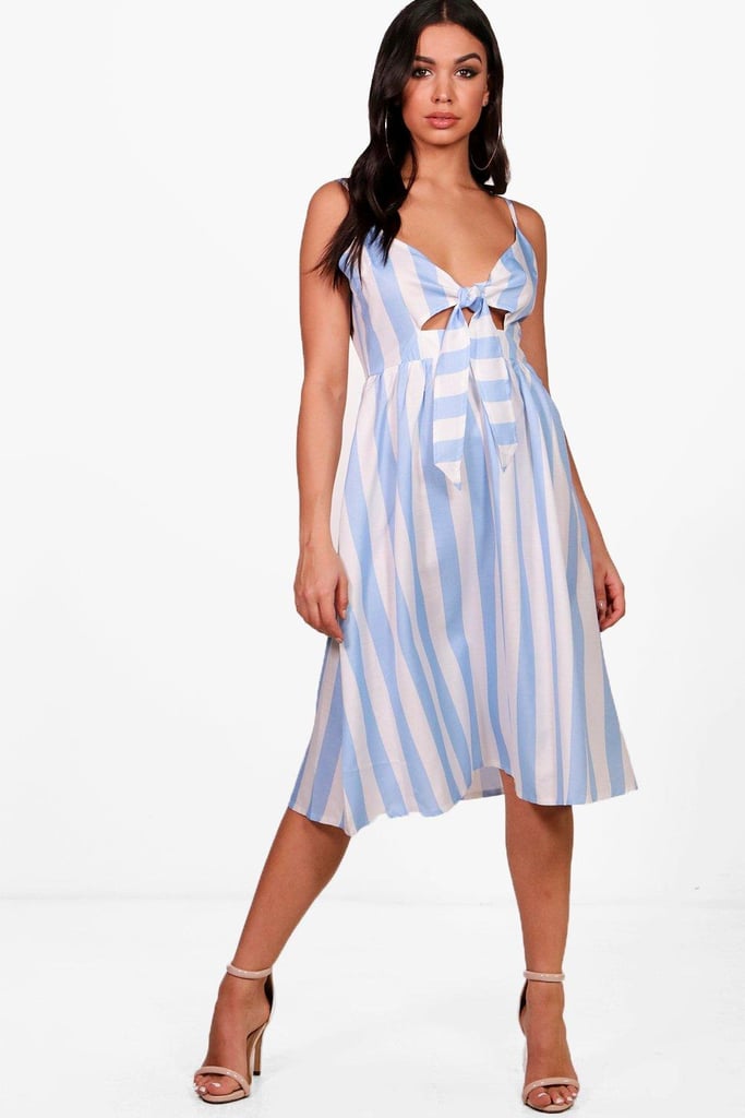 Boohoo Bow Front Striped Skater Dress