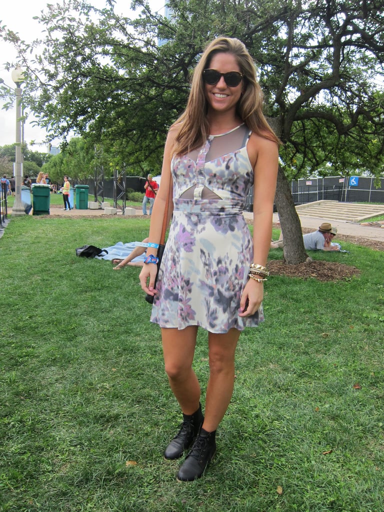 When the majority of the crowd is in cutoffs, it's refreshing to spot a dress. Janie's Urban Outfitters sheer-paneled frock could easily take her from the fairgrounds to dinner downtown.