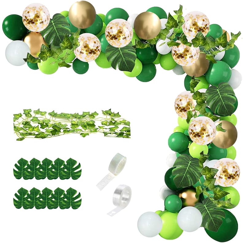 115-Piece Green and Gold Confetti Balloons with Palm Leaves Balloon Garland Kit