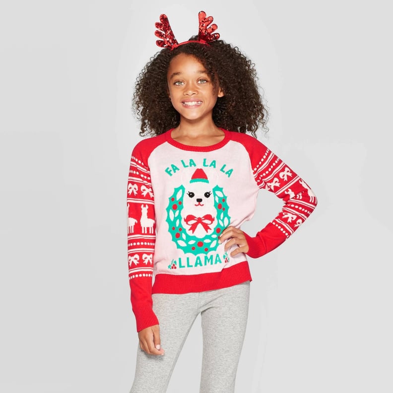 Well Worn Girls' Fa La La Llama Ugly Christmas Sweater 