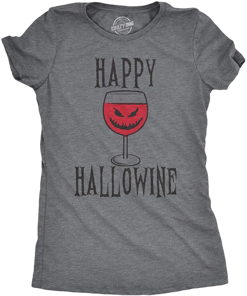 Happy Hallowine Funny Halloween Wine Glass Drinking T-Shirt
