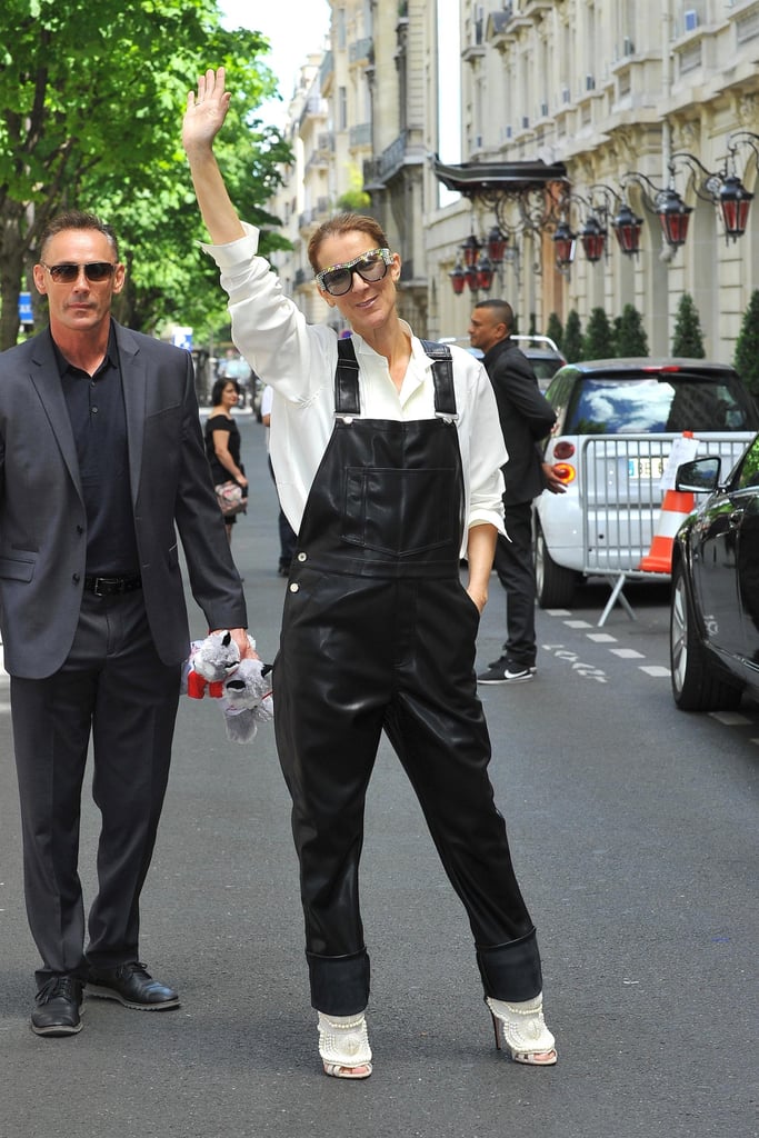 Celine Dion Wearing Leather Overalls