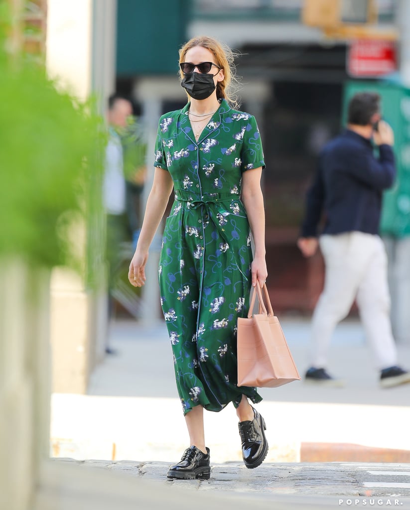 Shop Jennifer Lawrence's Green Cat-Print HVN Dress