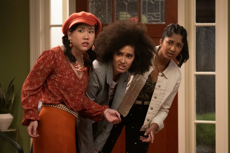 NEVER HAVE I EVER (L to R) RAMONA YOUNG as ELEANOR WONG, LEE RODRIGUEZ as FABIOLA TORRES, and MAITREYI RAMAKRISHNAN as DEVI VISHWAKUMAR in episode 202 of NEVER HAVE I EVER Cr. ISABELLA B. VOSMIKOVA/NETFLIX  2021
