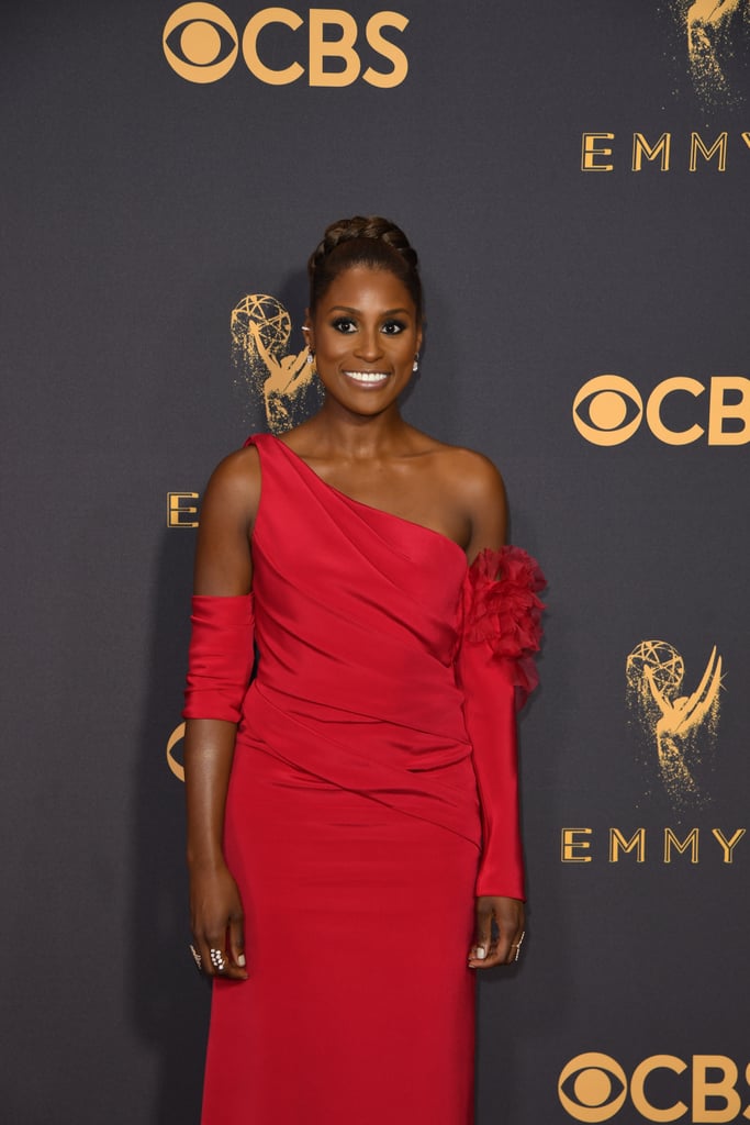 Issa Rae Wearing Red Vera Wang Dress at 2017 Emmys