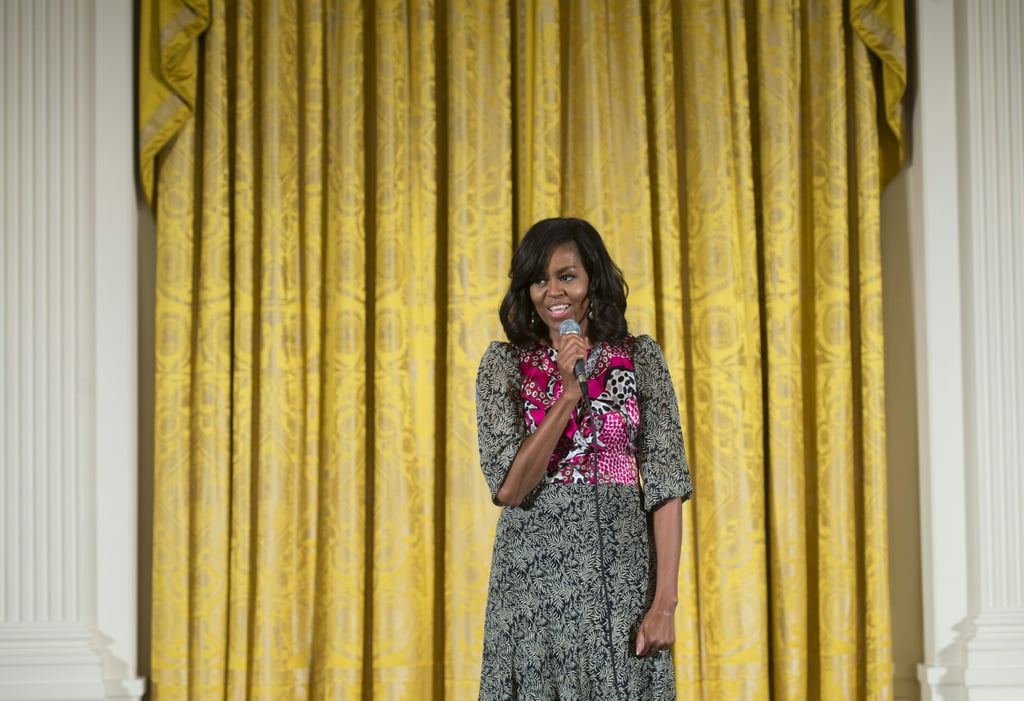 Michelle Obama Wearing a Pink Printed Dress