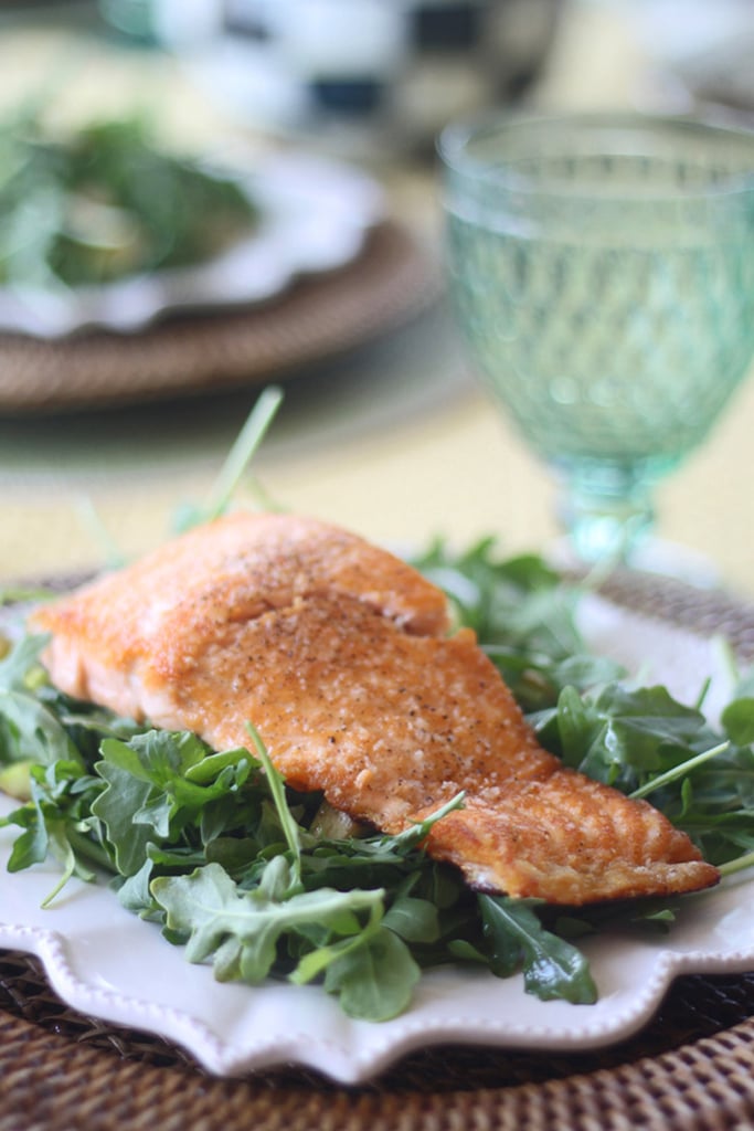 Pan-Seared Salmon With Asparagus, Arugula, and Zucchini